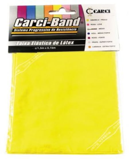 FAIXA ELÁSTICA PARA FISIOTERAPIA EXERCÍCIOS CARCI BAND AMARELO FRACO 1.50M